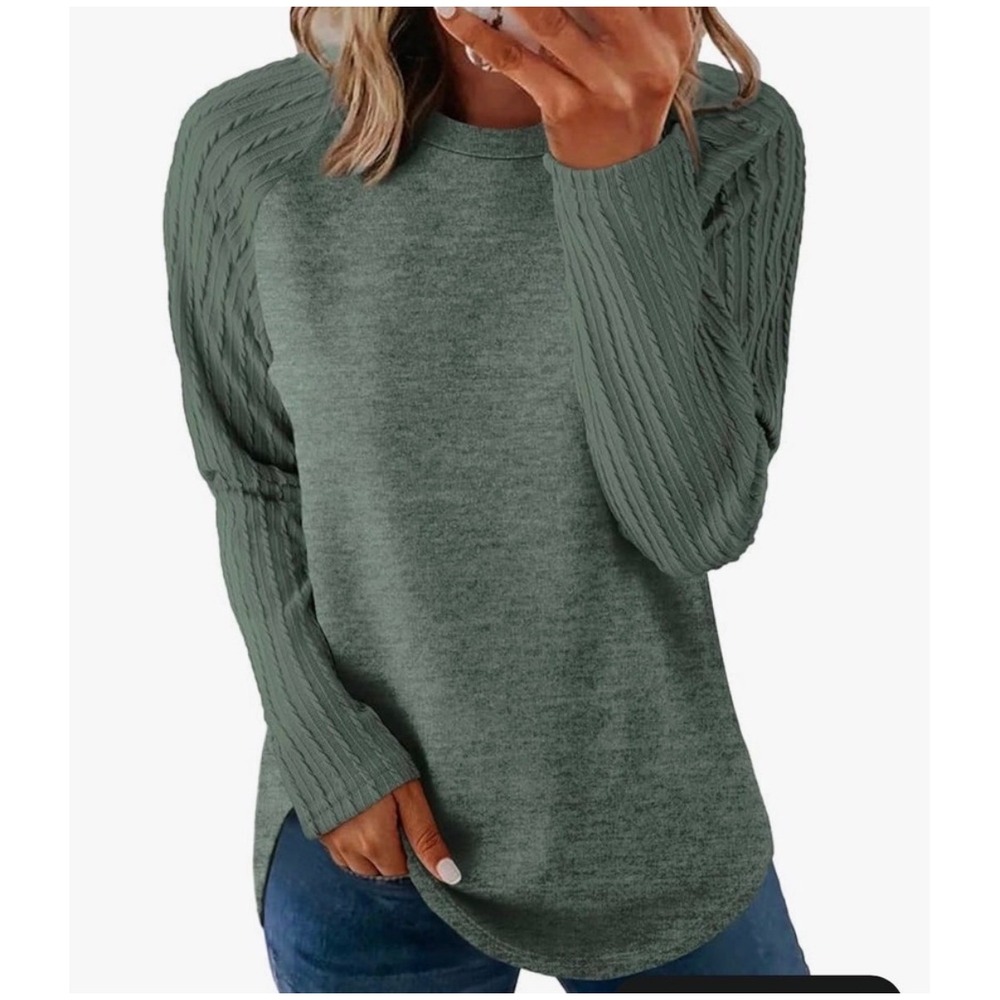 SAMPEEL Women's Crewneck Sweatshirt Tunic – Green‎ – Size XL